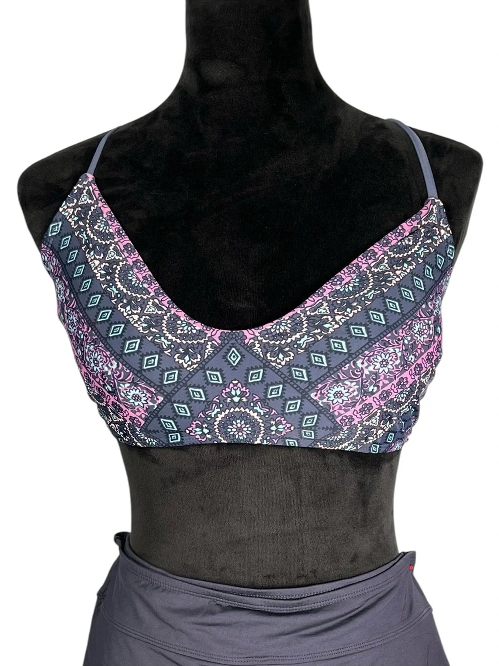 Blue Bikini Patterned Bandeau Swim Top with Boy Shorts Bottoms Purple & Pink